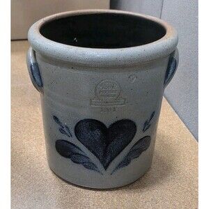 1991 Rowe Pottery Works 6.5" Salt Glaze Stoneware Heart Crock